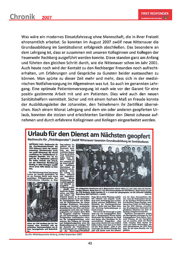 Chronicle '20 Jahre First Responder Nittenau' - page 43