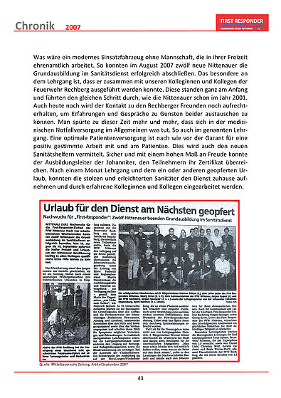 Chronicle '20 Jahre First Responder Nittenau' - page 43