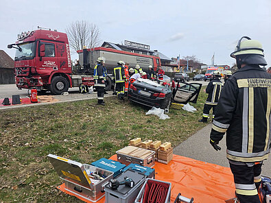 Traffic accident car vs. truck