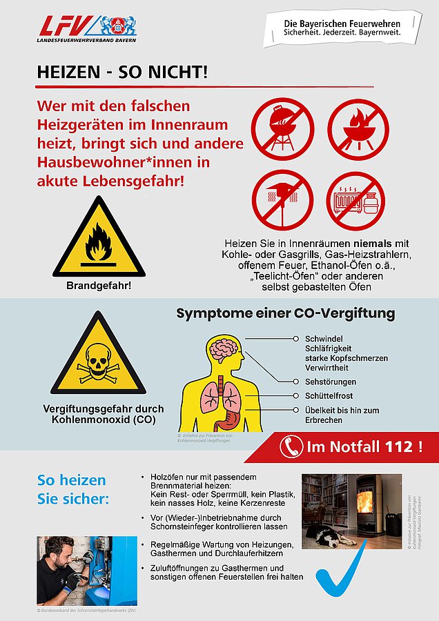 Infografik des LFV Bayern zu gefährlichen Heiz-Experimenten